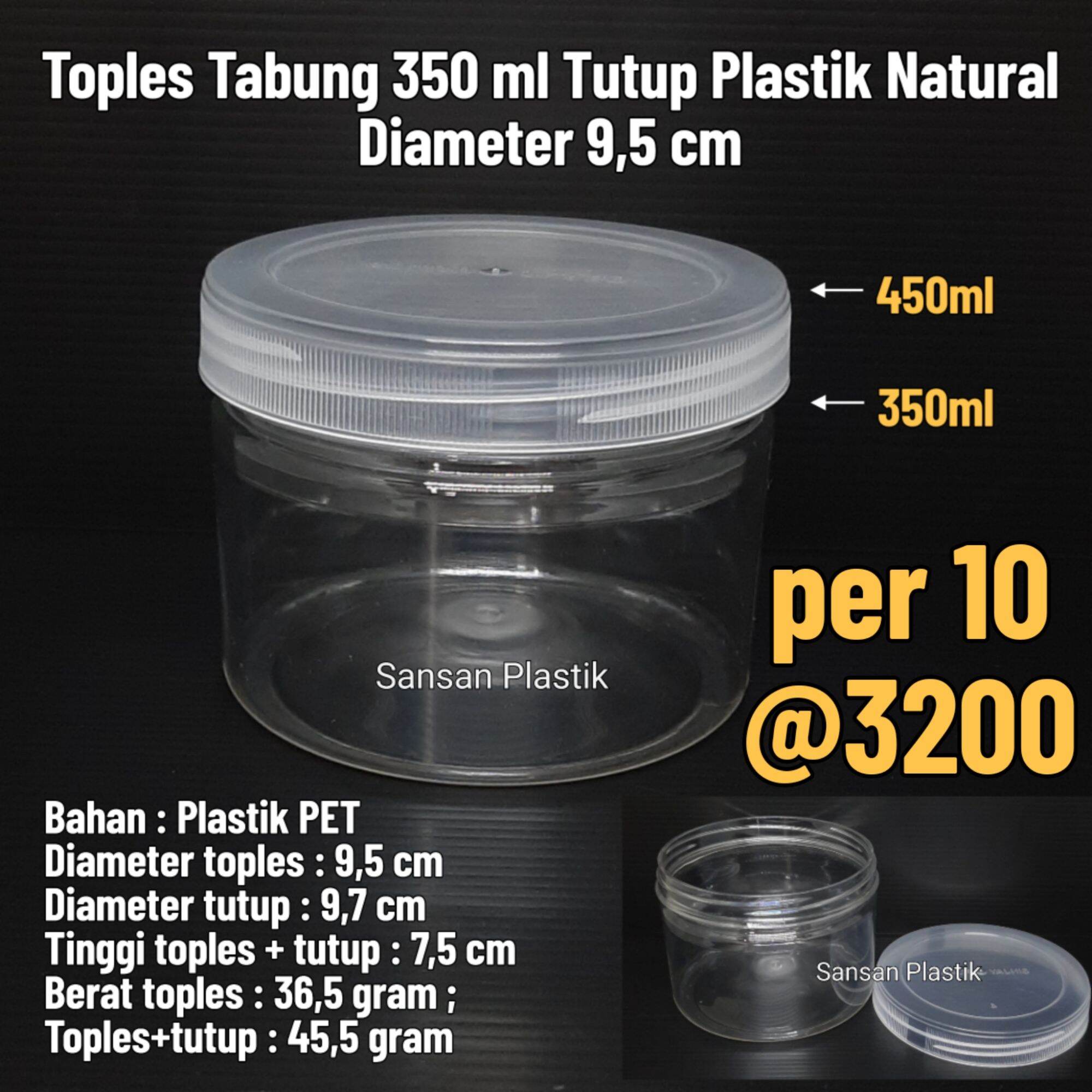 Toples Tabung 350ml Tutup Plastik Natural Isi 10 Toples 350 Ml