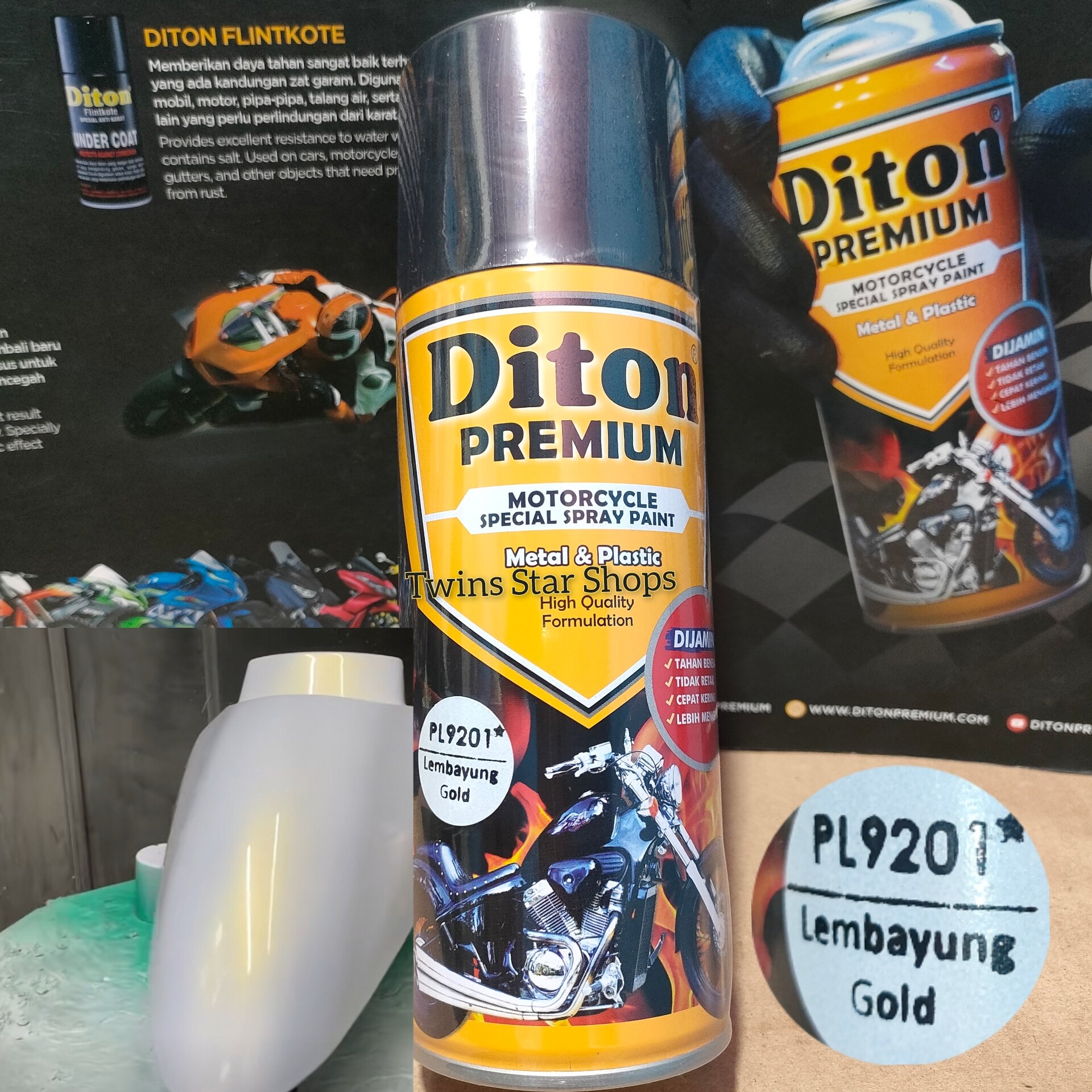 Diton Premium Pilox Pilok Cat Semprot Lembayung Gold Emas Cc