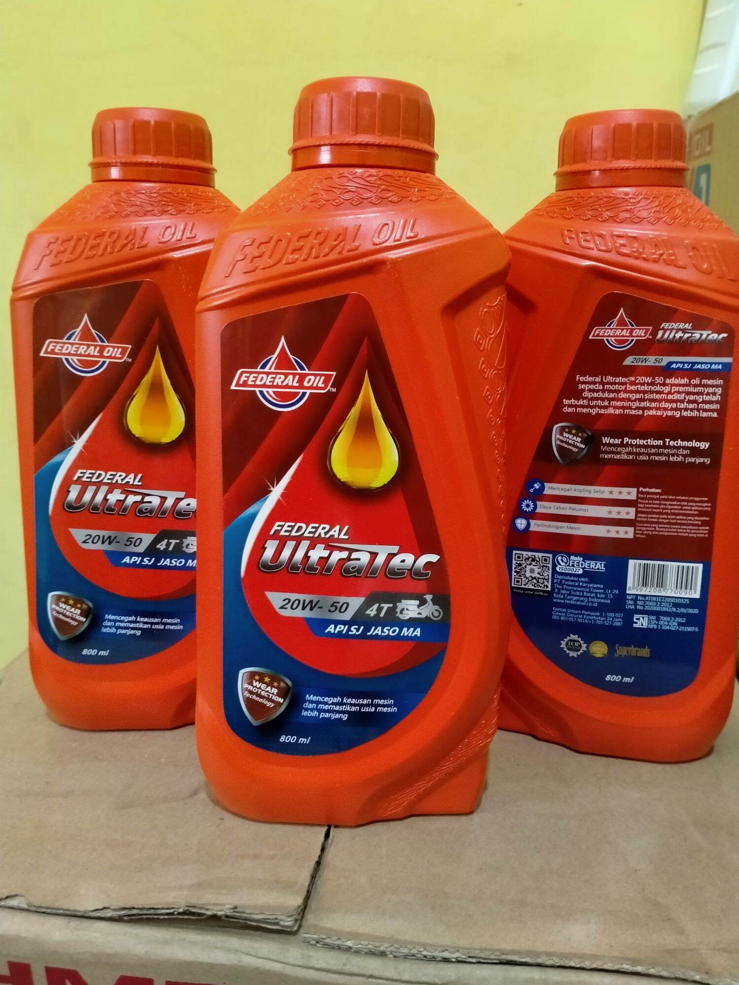 PAKET 3 PCS Oli Mesin Motor Federal Ultratech Sae 20w 50 Isi 800ml