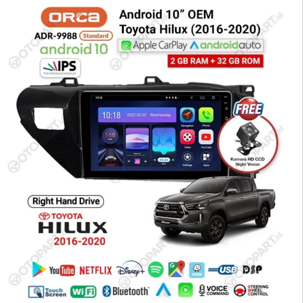 New Head Unit 10 Inch ANDROID TOYOTA HILUX ANDROID ORCA ADR 9988 NEW