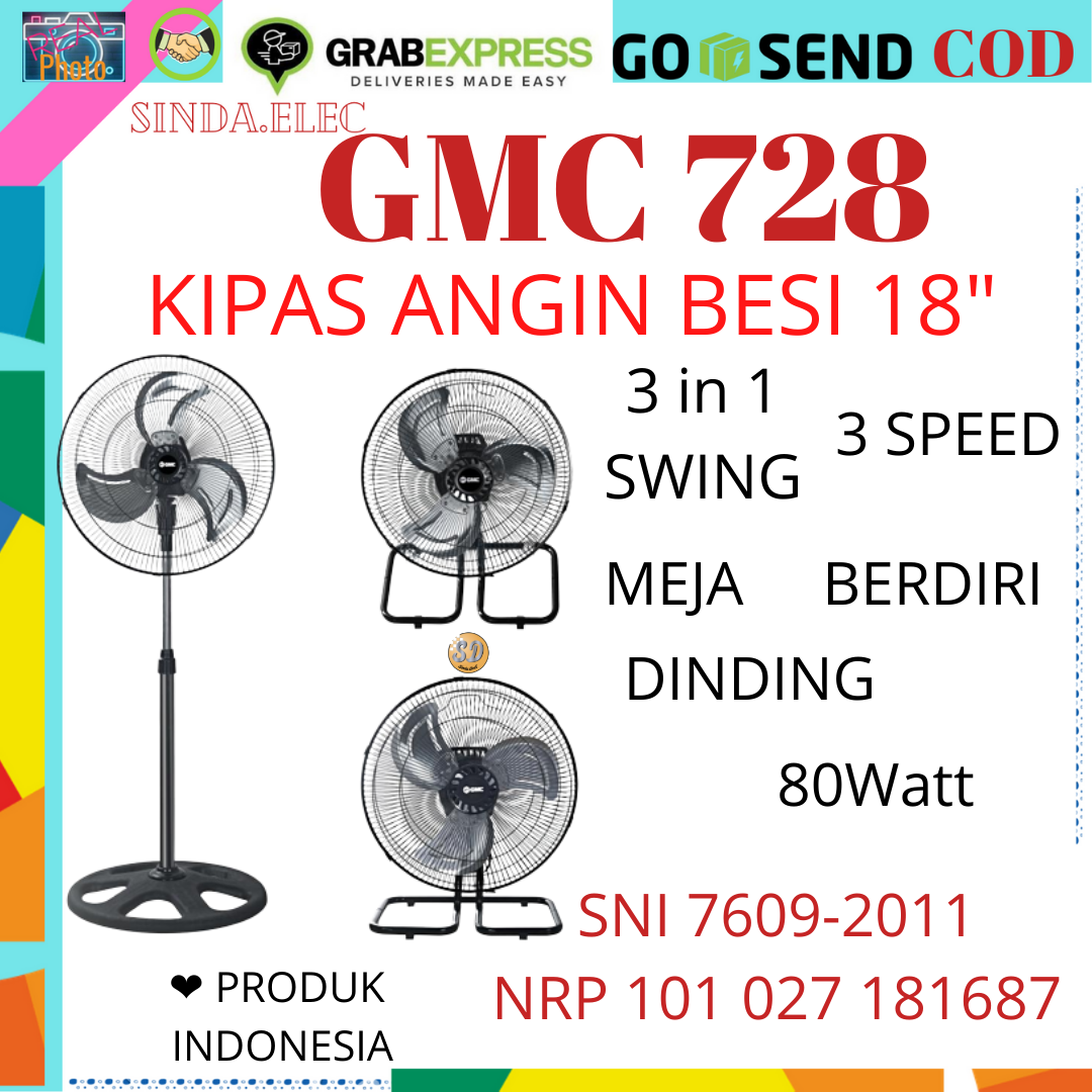 GMC 728 Kipas Angin Besi Tornado 3in1 18inch Kipas Besi 3Fungsi Stand