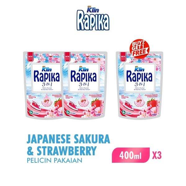 Rapika Pewangi Pakaian Japanese Sakura Strawberry Pouch 400ml X 3pcs