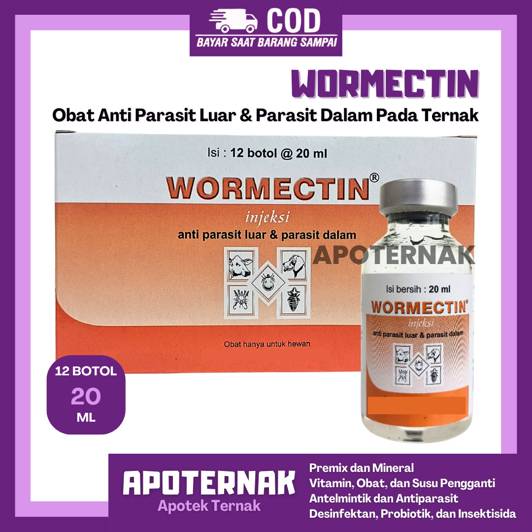 WORMECTIN 20 ML 1 BOX Obat Parasit Cacing Scabies Kucing Anjing