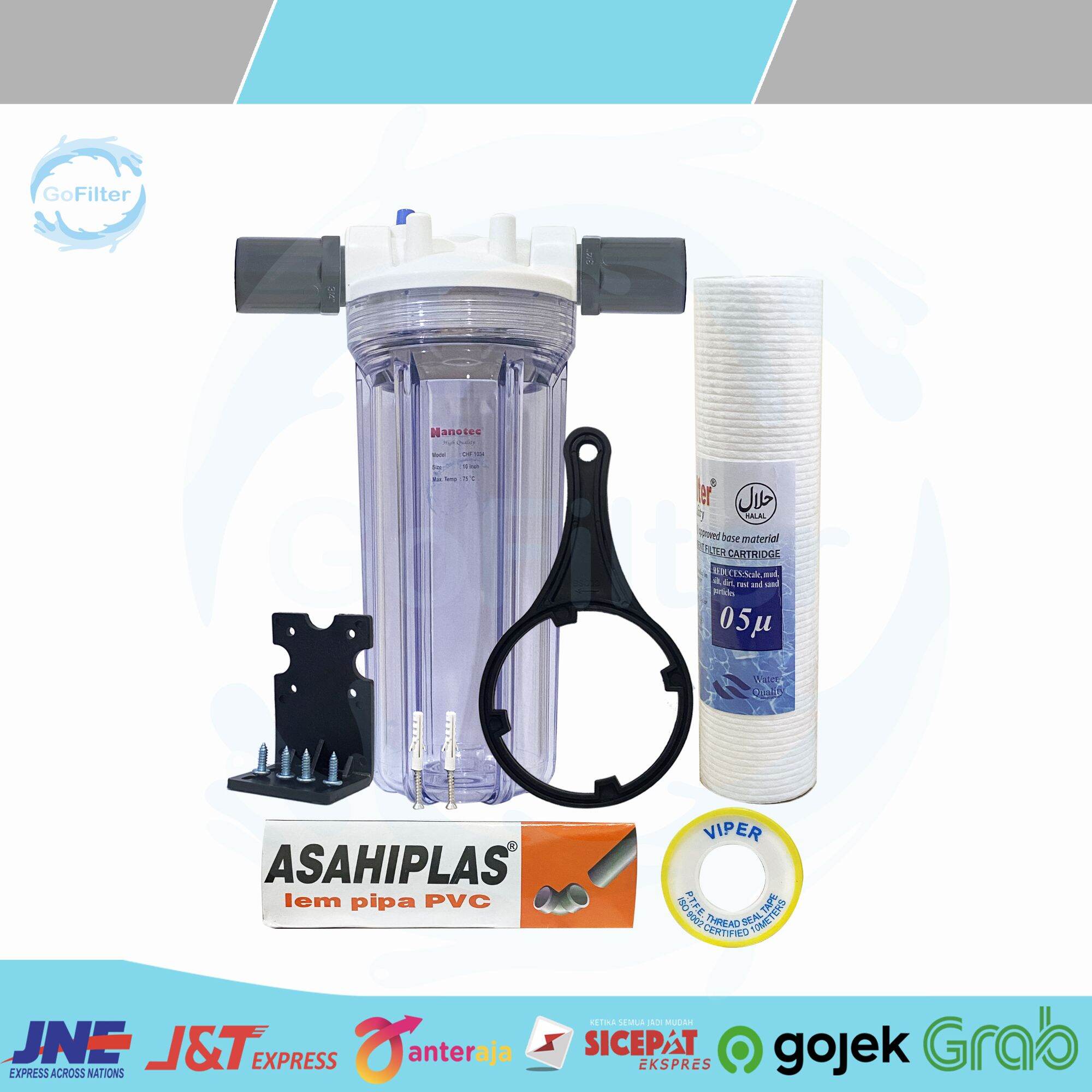 PAKET FILTER AIR TAHAP 1 LENGKAP HOUSING CLEAR CARTRIDGE NANOTEC