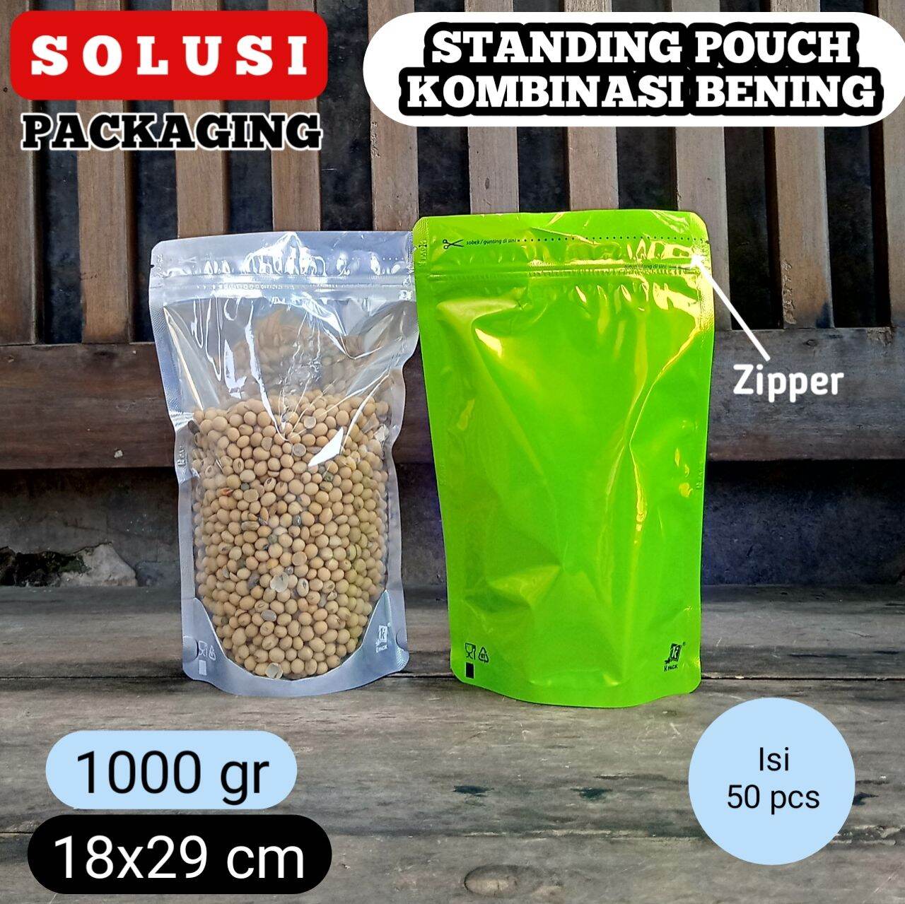 ISI 50 PCS Standing Pouch MERAH KOMBINASI 1000 Gram 18x29 Cm TRANSMET