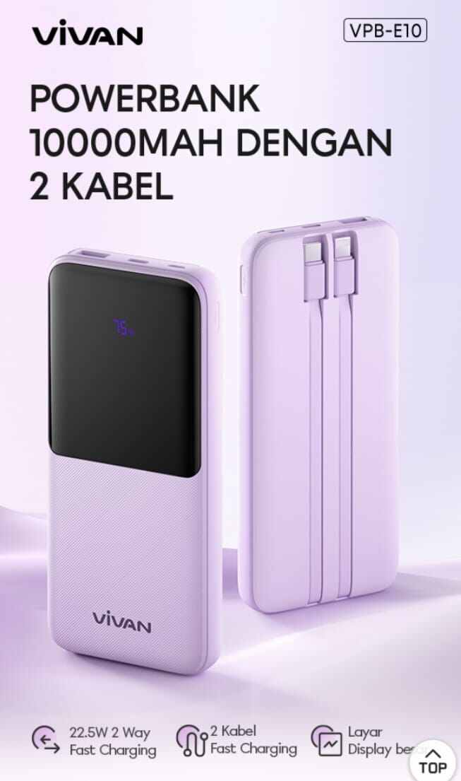 Vivan VPB E10 Powerbank 10000mAH 4 Output Fast Charging 22 5W PD QC