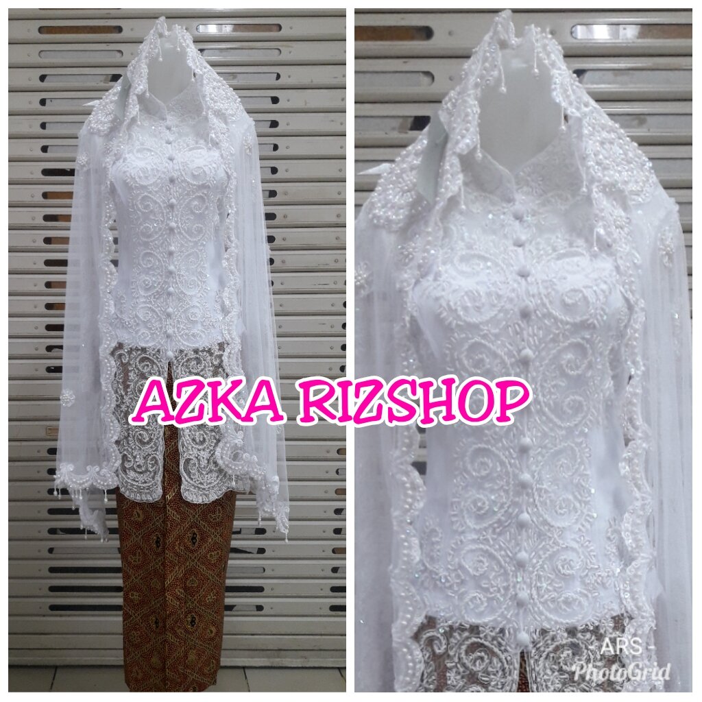 Set Kebaya Akad Nikah Putih Kebaya Manten Longtorso Rok Dan