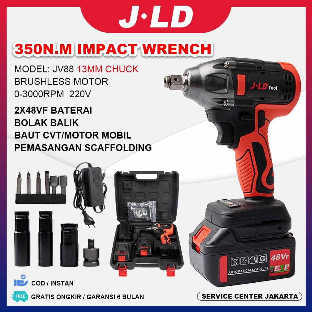 JLD Cordless Impact Wrench 48v 350Nm Fullset Pembuka Baut Roda Motor