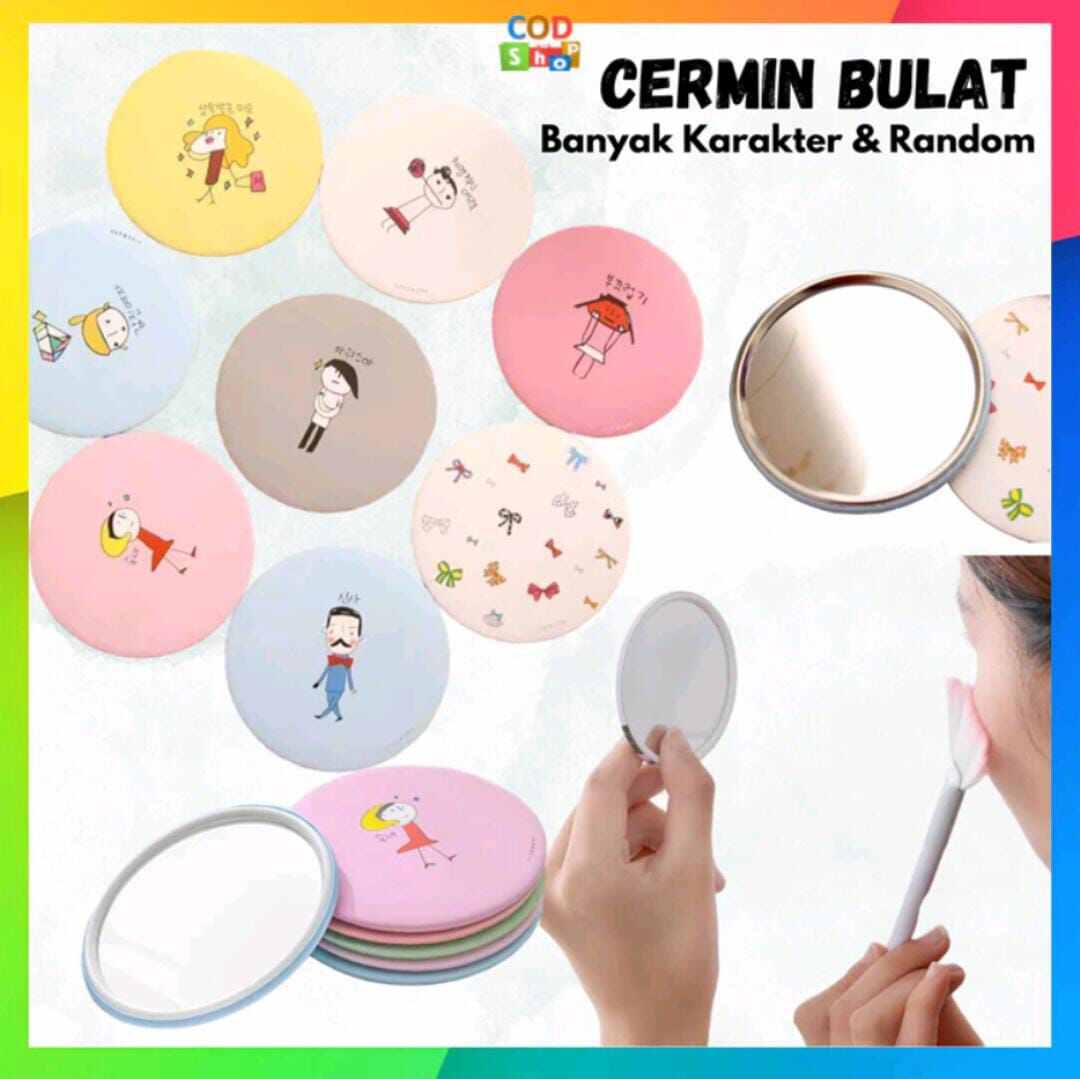 Cermin Bulat Karakter Kaca Cermin Make Up Mini Sovenir Travelling