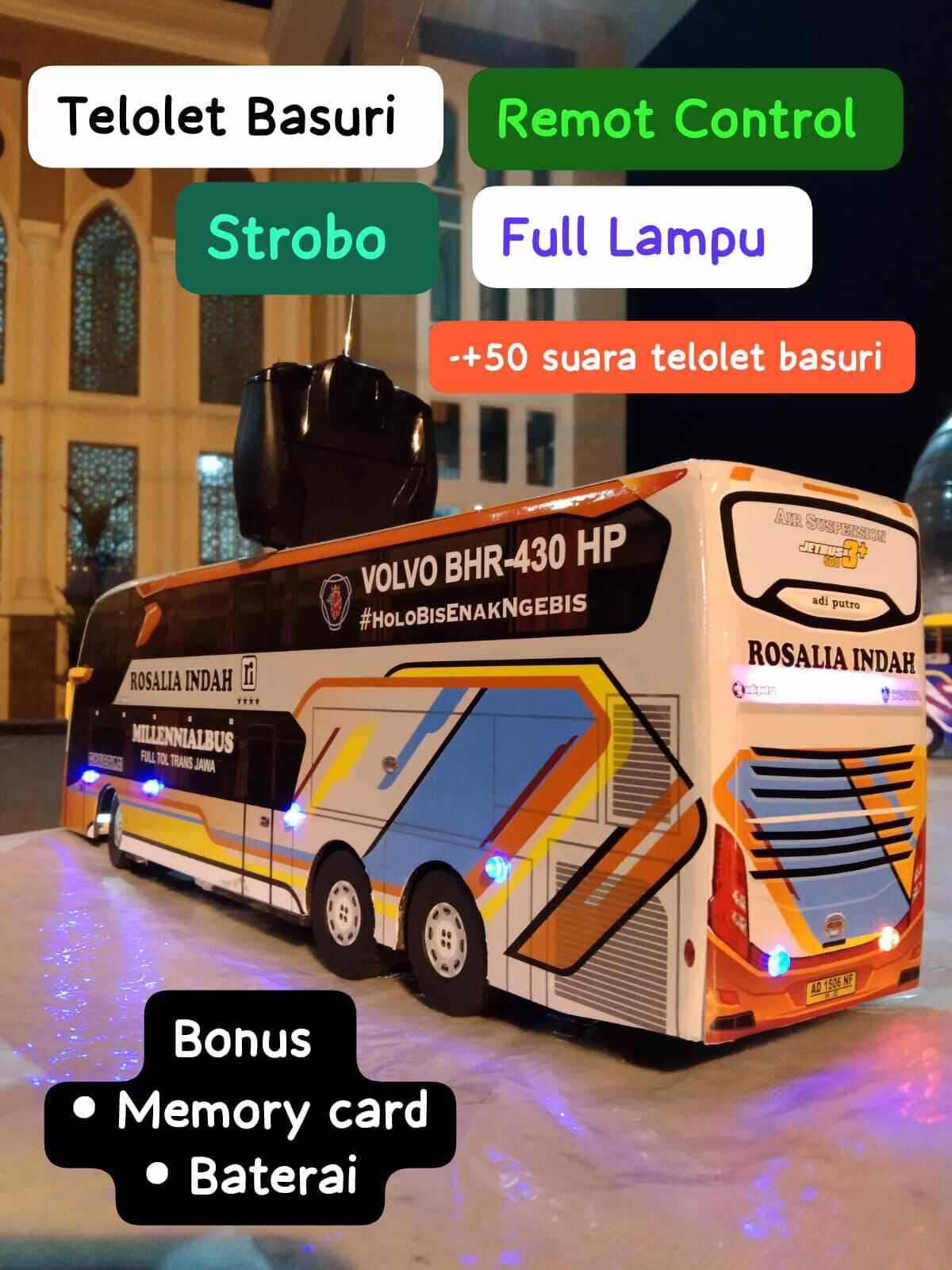 Miniatur Bus Rosalia Indah Telolet Basuri Jumbo Remot Control Full