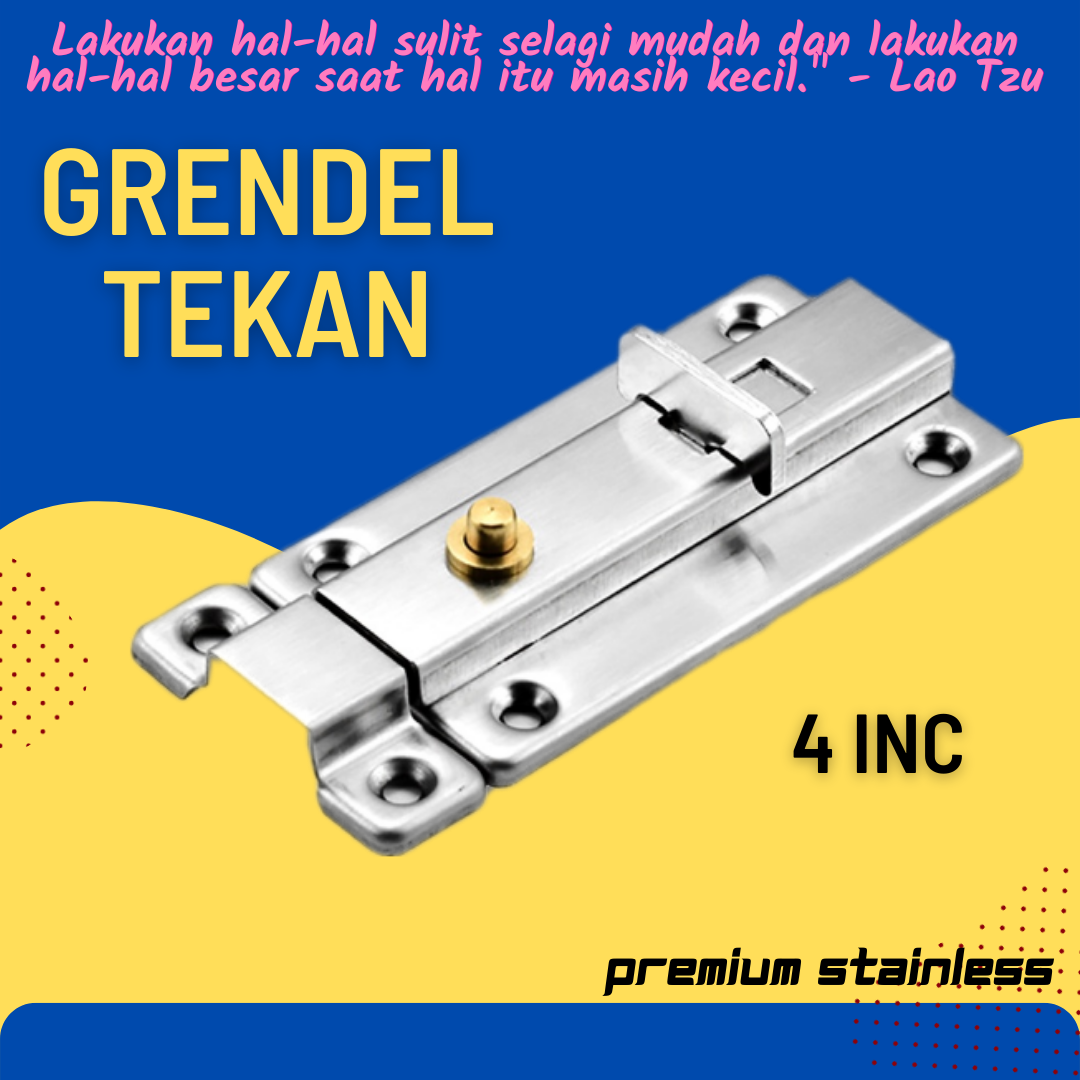 Slot Pintu Pencet Otomatis Inci Premium Stainless Grendel Tekan Kunci