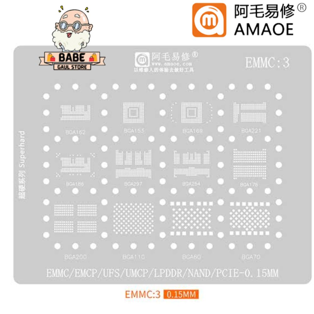 Plat Amaoe EMMC3 Cetakan Bga IC Emmc Emcp Umcp Lpddr Nand Pcie Original