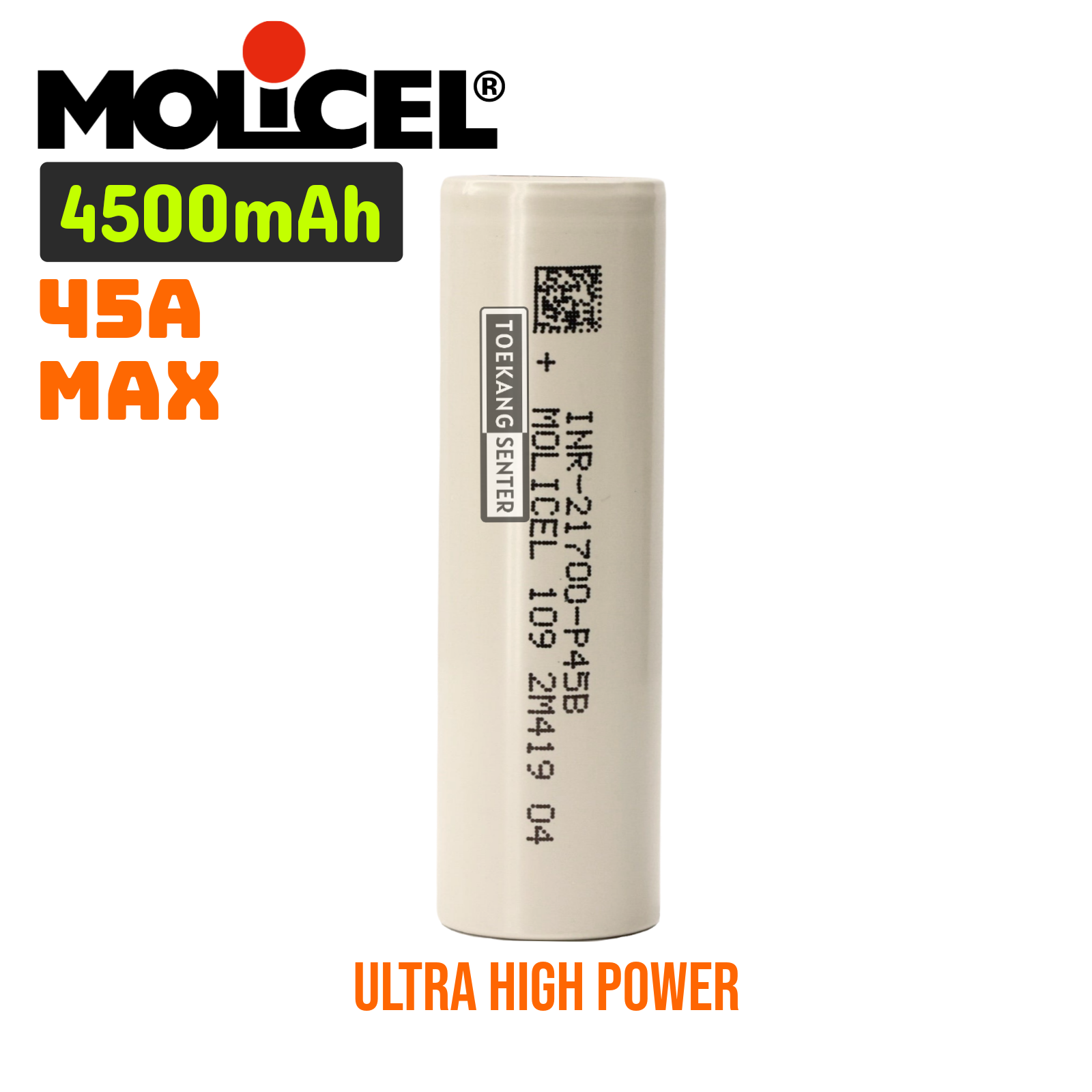 MOLICEL P45B BATERAI 21700 4500mAh 45A HIGH DRAIN INR21700 P45B