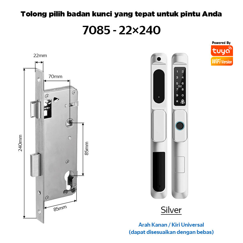 Tuya Smart Door Lock Fingerprint Kunci Pintu Geser Short Handle Zinc