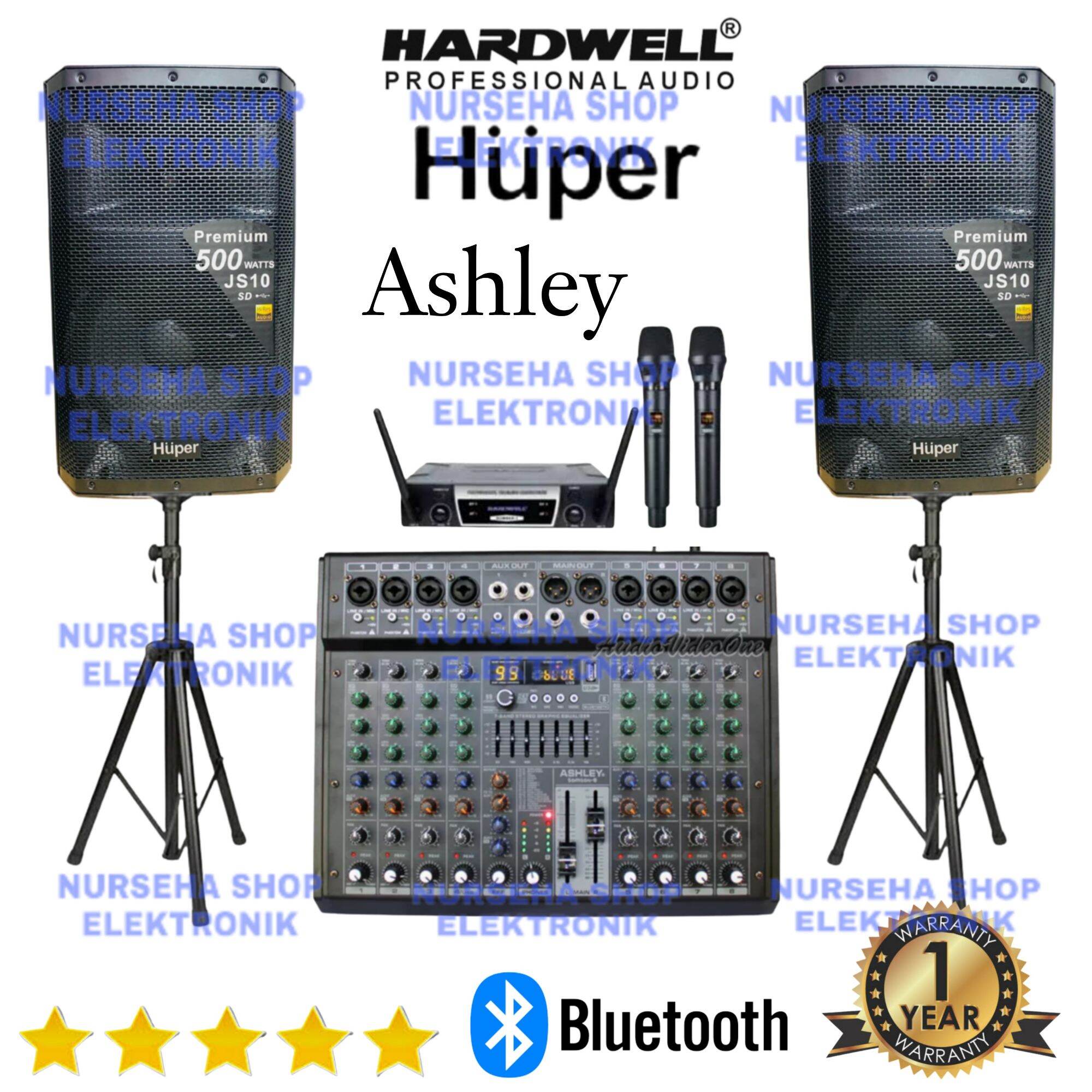 Paket Speaker Aktif Huper Inch Js Mixer Ashley Channel Bluetooth