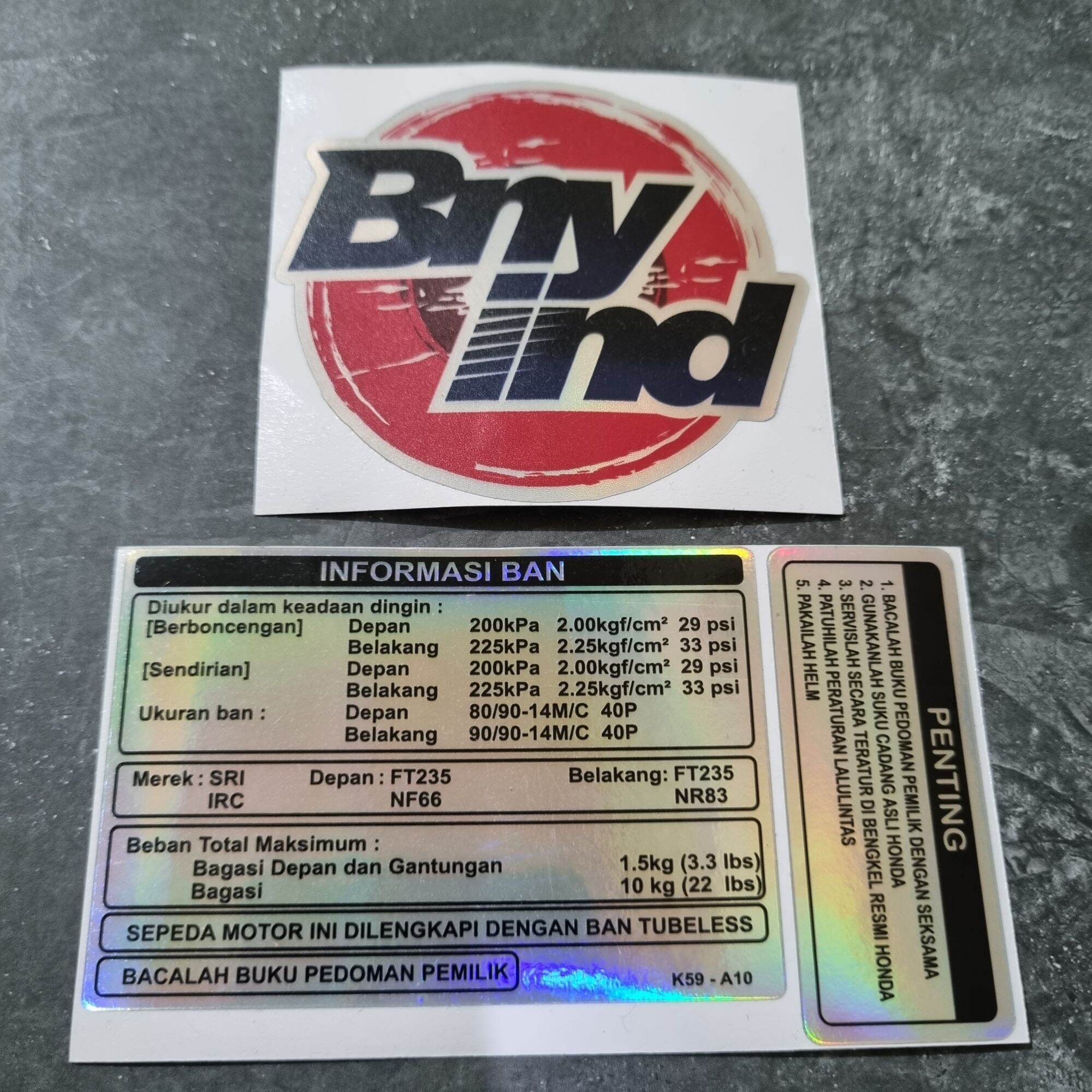 STICKER WARNING PERINGATAN HONDA STICKER PENTING HONDA STICKER MOTOR