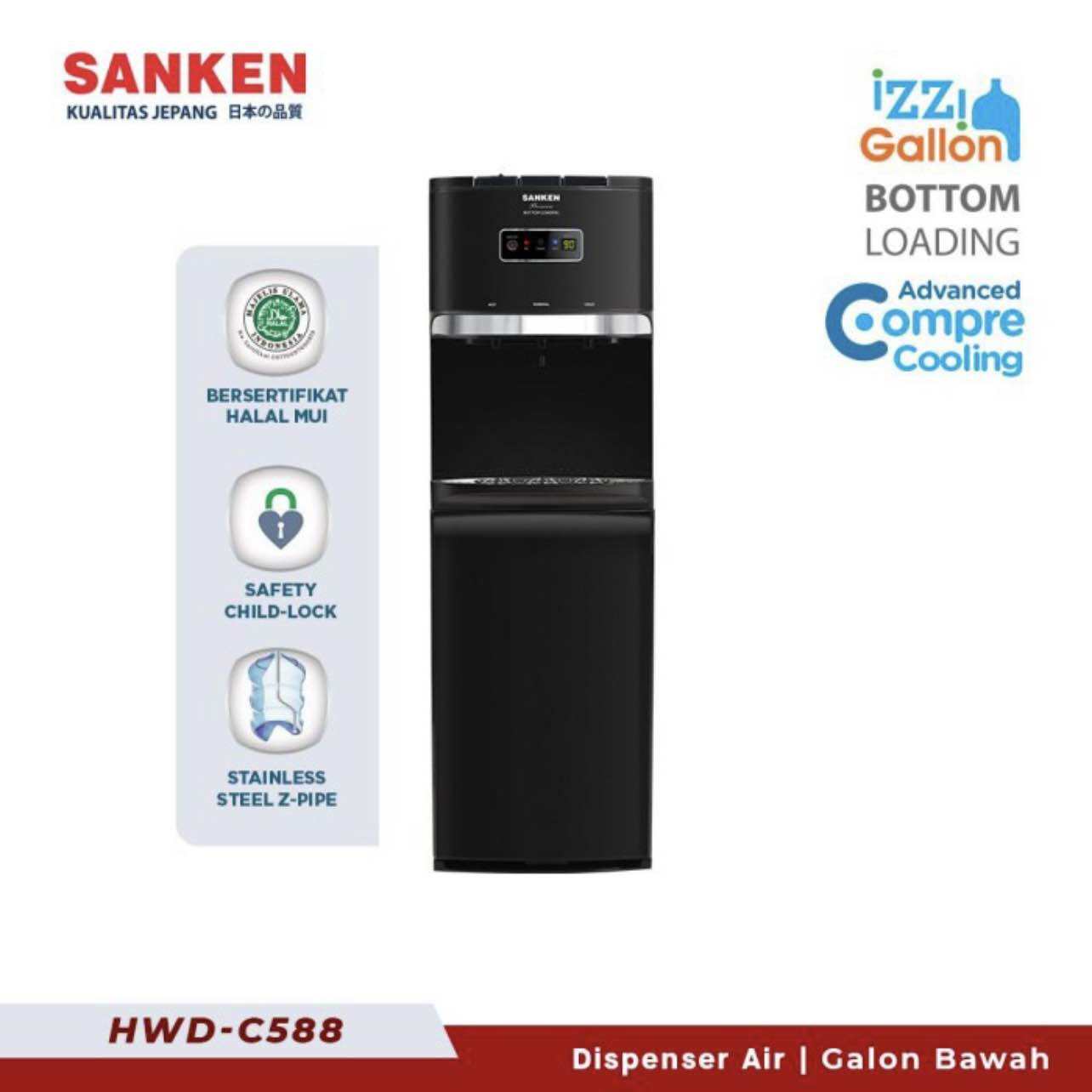 SANKEN Dispenser Air Galon Bawah HWD C588 Kompresor Xatria Pro LED