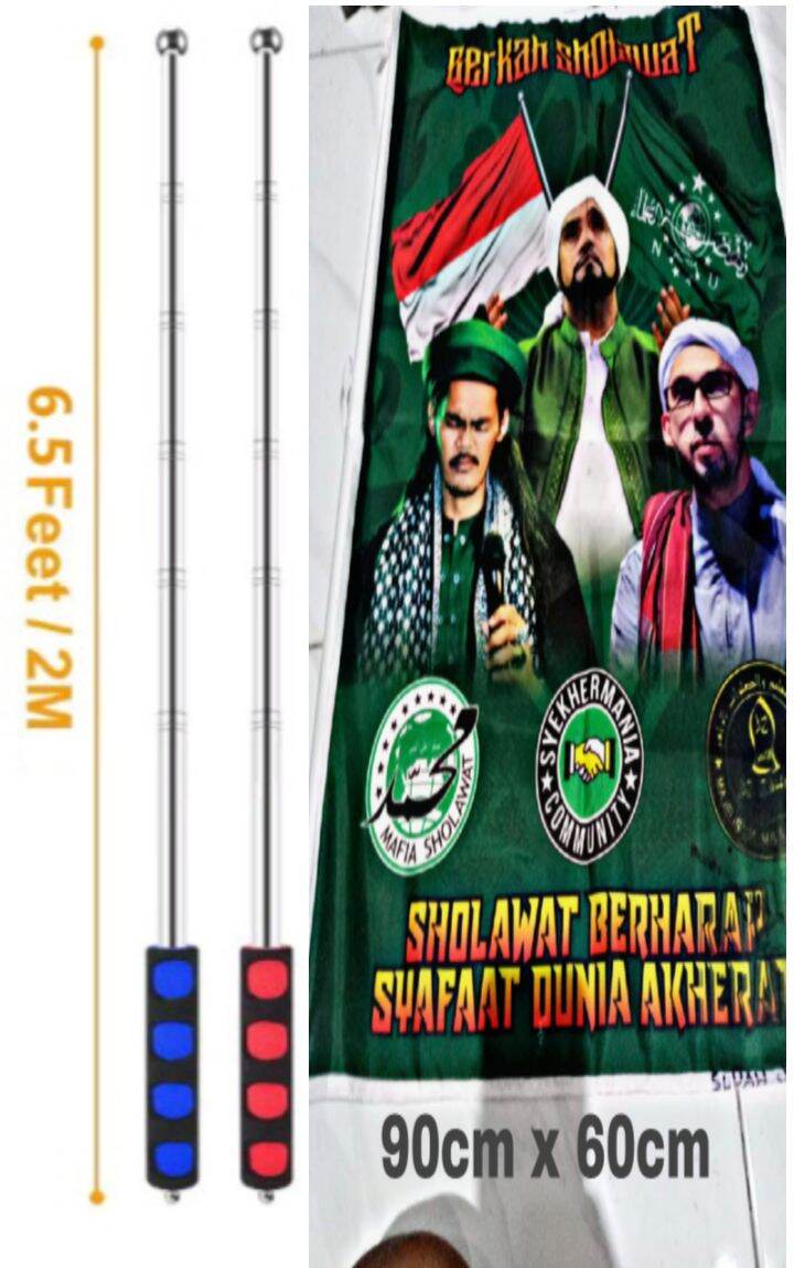 Bendera Set Lengkap Ukuran 90 X 60 Tongkat Bendera Sholawat 2 Meter