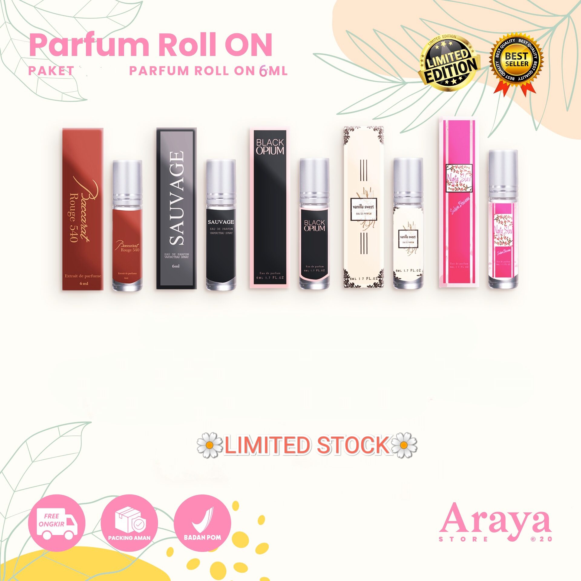 PAKET USAHA 5PCS PARFUM ROLL ON BOX BEST SELLER PARFUM TAHAN LAMA