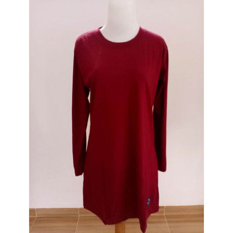 Kaos Tunik Polos Cewek Marun Maroon Muslimah Lengan Panjang S XXXL