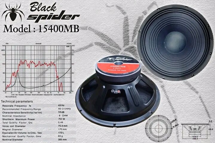 SPEAKER BLACK SPIDER 15400 MB SPIKER BLACK SPIDER 15 INCH ORIGINAL