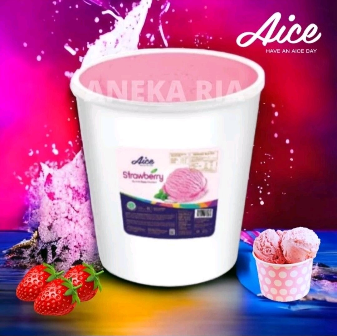 AICE Strawberry Ice Cream Es Krim Stroberi 8L AICE Ember 8 Liter