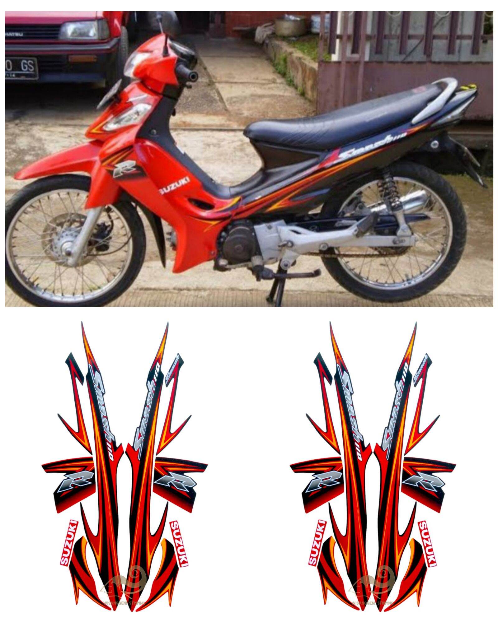 Striping Stiker Lis Les Polet Body Motor Suzuki Smash R Merah