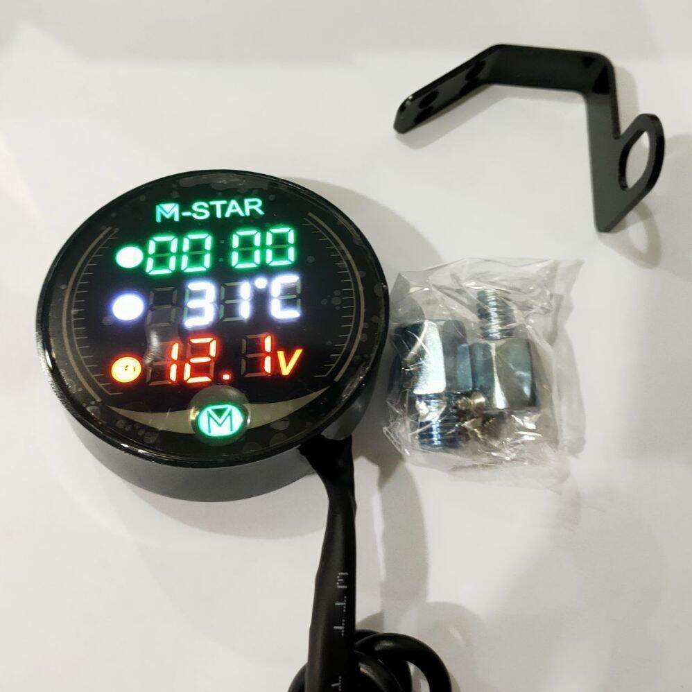 Voltmeter Suhu Jam In Model Bulat Waterproof Breket Spion Ada Tombol