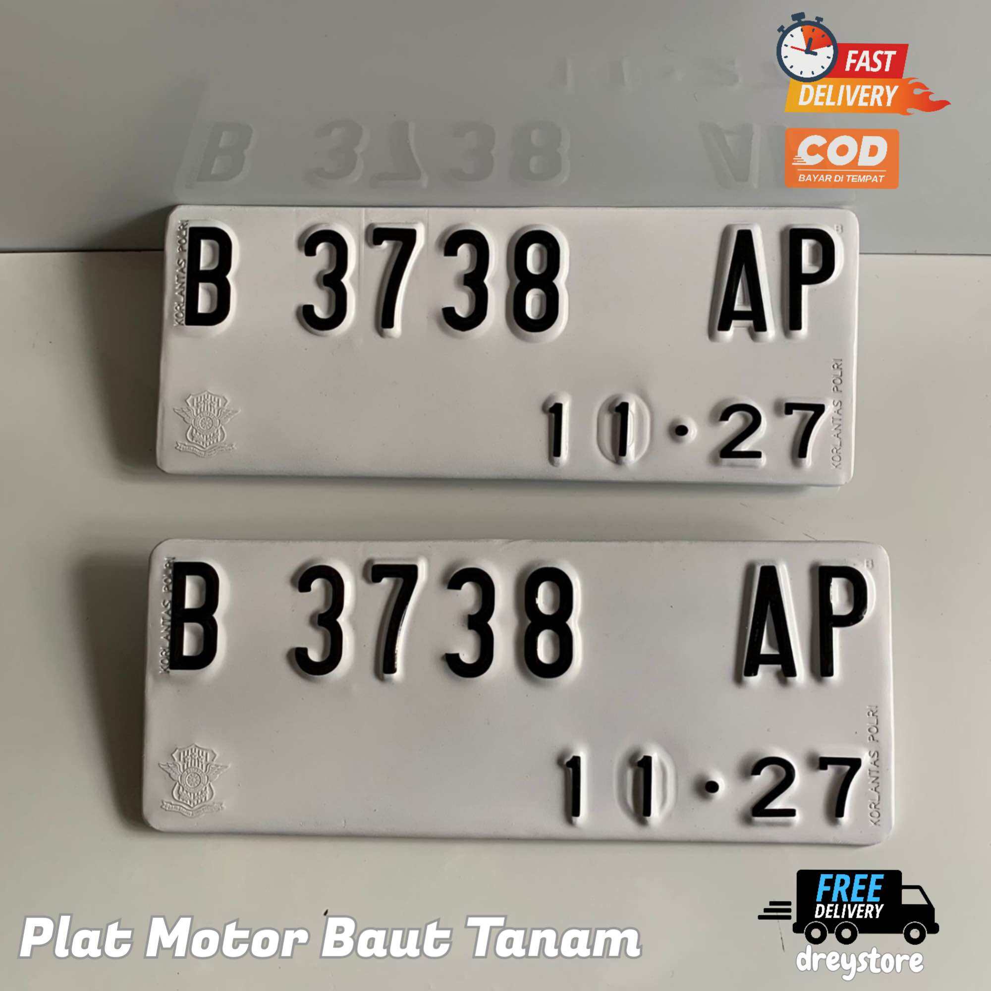 PLAT NOMOR MOTOR BAUT TANAM BERLOGO KORLANTAS ANGKA STIKER RAPI TEBAL