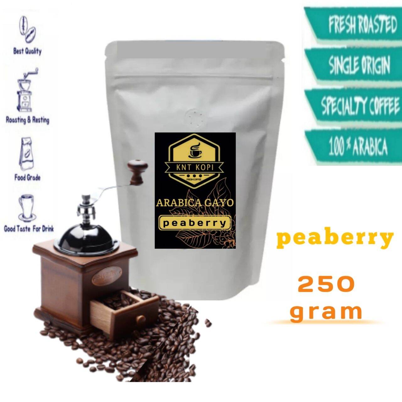 KOPI LANANG JANTAN ARABIKA GAYO ACEH ORIGINAL ASLI PEABERRY 250gram BUBUK BIJI KOPI KUALITAS TERBAIK