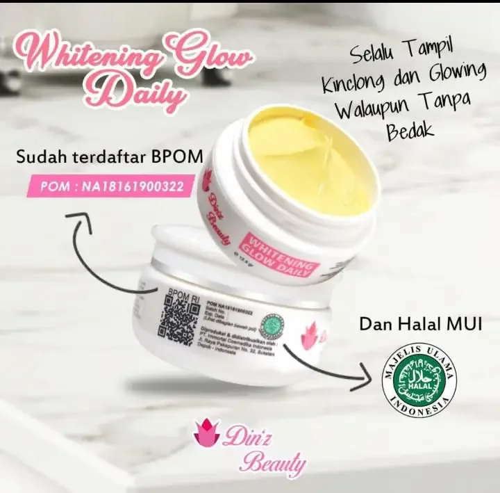 Whitening glow daily din'z beauty /daily glow Dinz beauty/cream pagi glowing/day cream whitening glow
