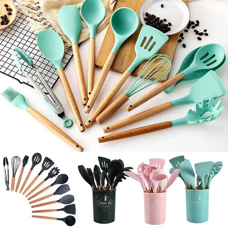 Alat Masak Set Silikon 10 in 1 Premium Gagang Kayu