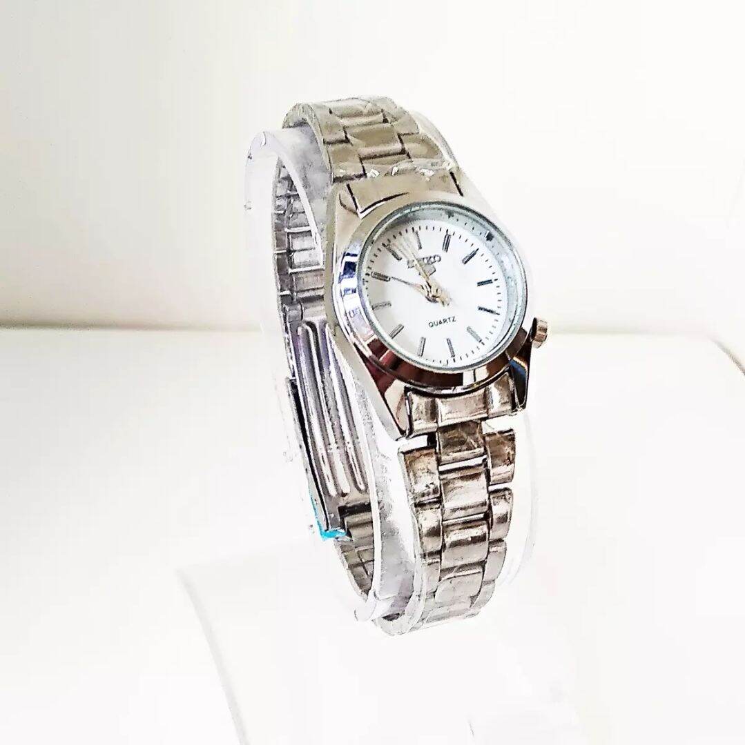 	 Jam Tangan Sk 5 Putih Plat Putih Wanita Pree Batrai Cadangan 	