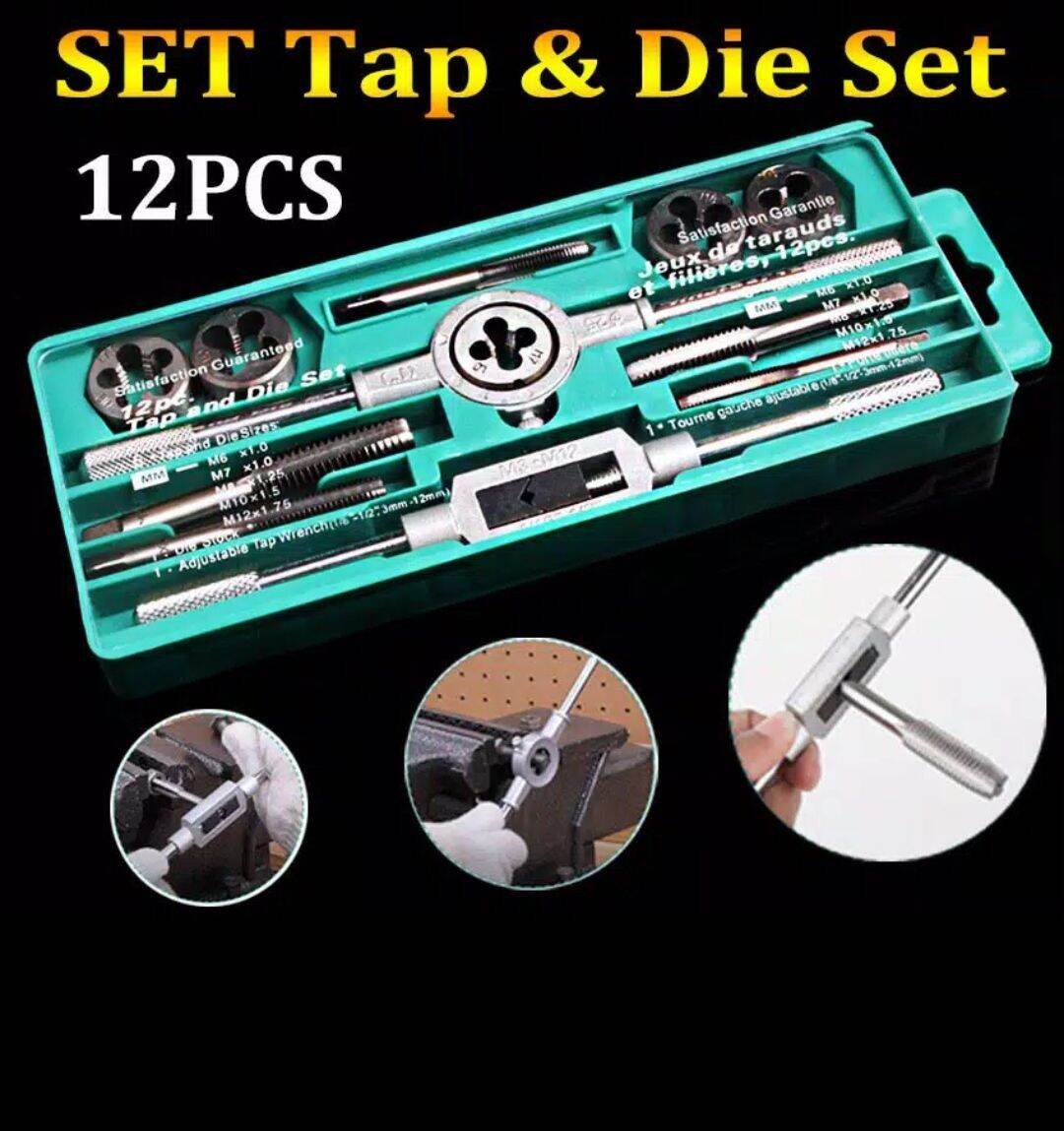 Adjustable Hand Tap and Dies Set 12 Pcs Alat Snai dan Tap Ulir Baut