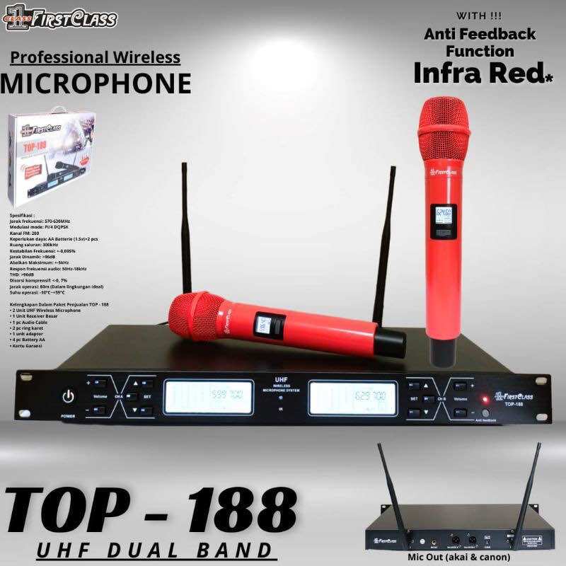 Mic Wireless Firstclass TOP 188 Original top188 Anti Feedback Mic