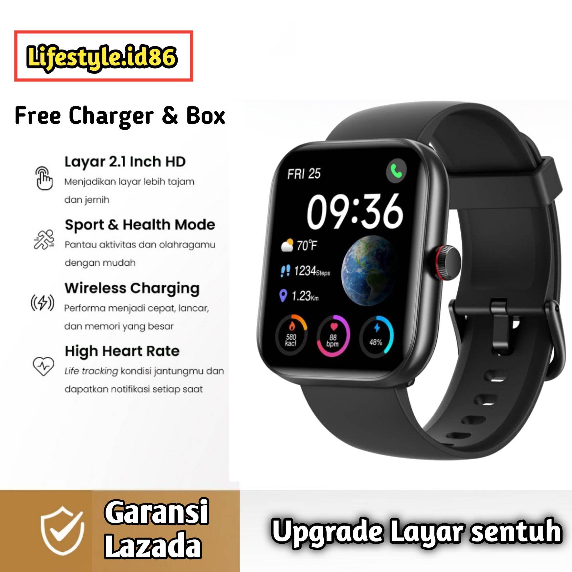 Smartwatch Stylish Premium Layar Sentuh– Health Tracking monitor kesehatan music camera remote Notifikasi pesan panggilan cek sensor detak jantung dan tidur Bonus Charger Harga 116,400 rupiah*Gratis Ongkir