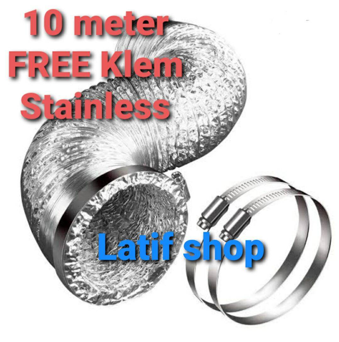 10 meter pipa exhaust aluminium 4 in(free klem). flexibel cerobong asap