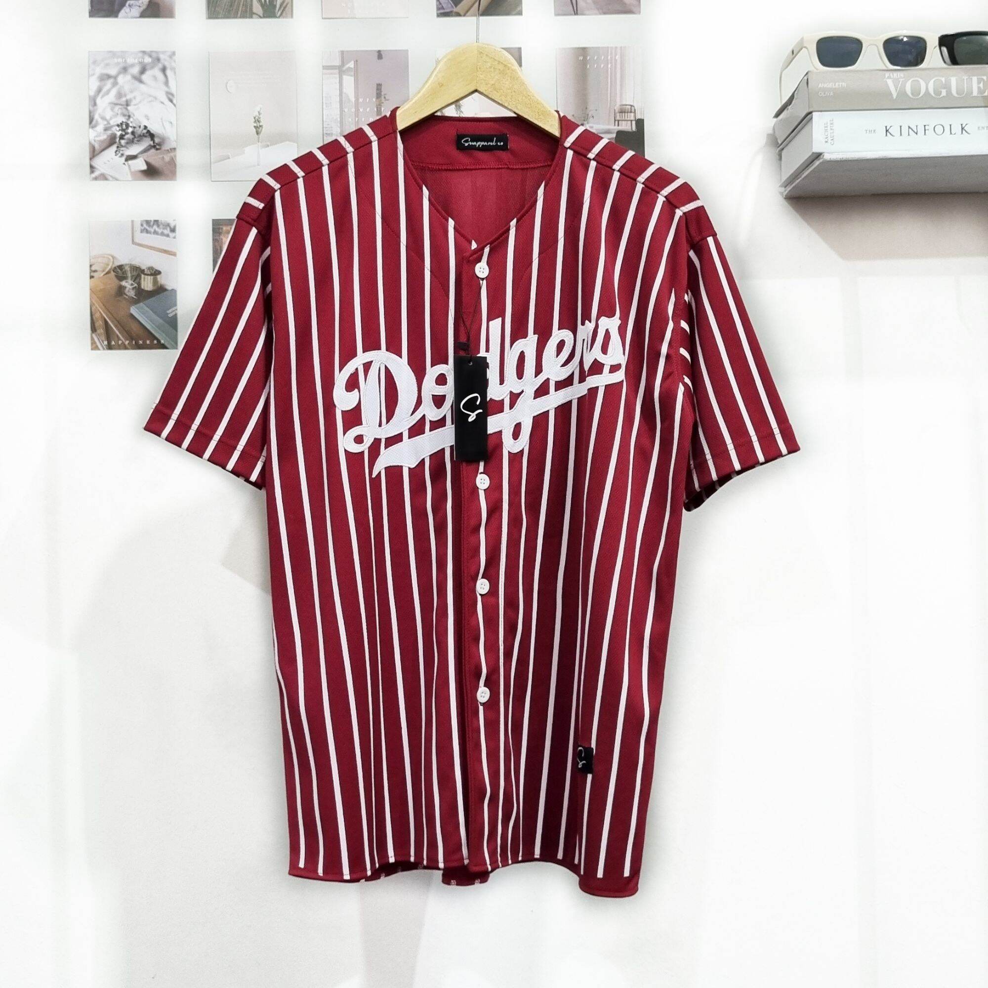 Baju Sport Jersey Baseball dodgers salur maroon Pria Wanita