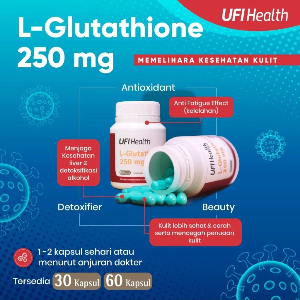 kegunaan glutathione UFI Health L-Glutathione 250 mg - suplemen pemutih isi 30 kapsul - BPOM - L  Glutathione - Glutathion