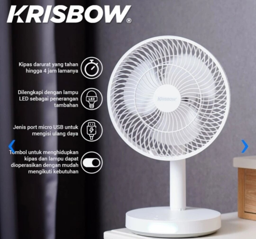 KRISBOW KIPAS ANGIN EMERGENCY DENGAN LAMPU LED 7INC