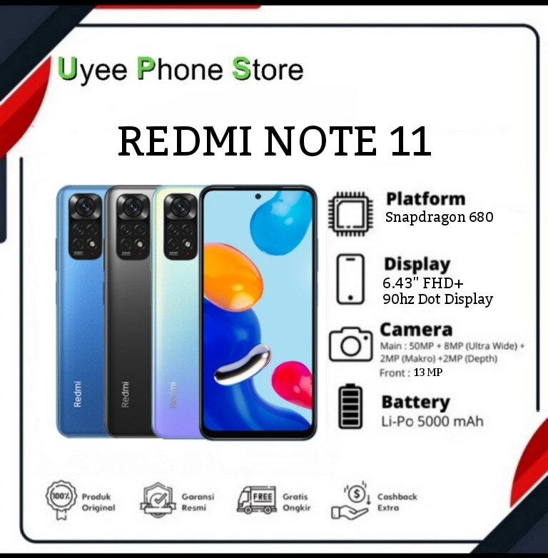 Redmi Note 11 4/128GB Garansi Resmi Harga 2,069,000 rupiah*Gratis Ongkir