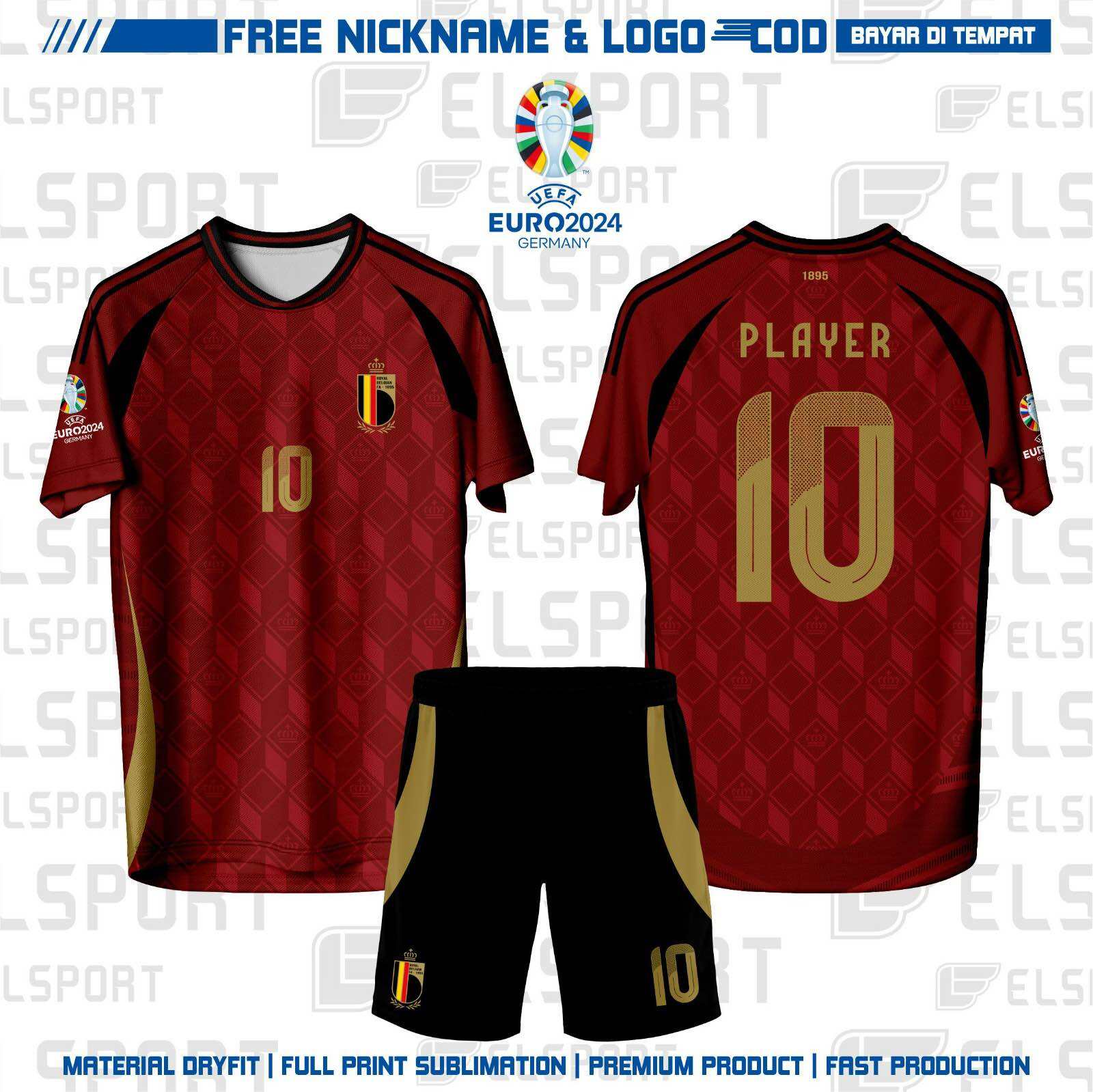 Jersey Home Belgia Euro 2024 Full printing Gratis Pasang Nama Dan No ...