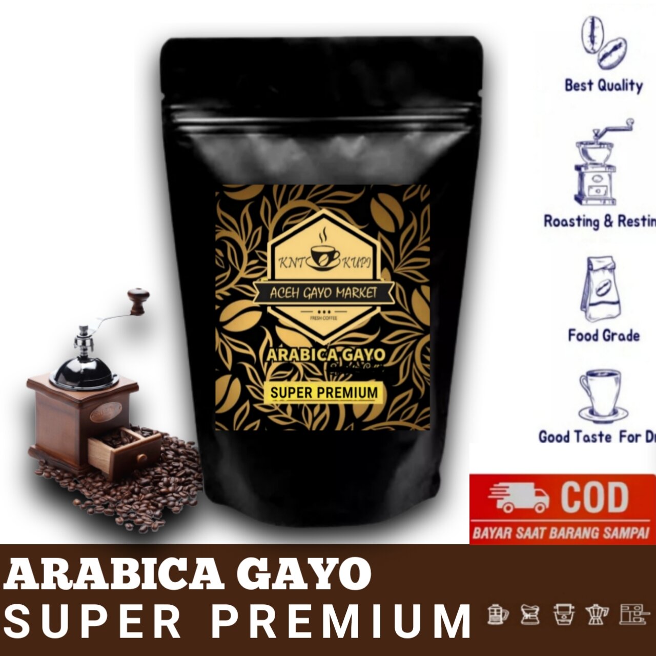 Original Aceh Coffee Arabica Arabika Gayo Original Premium 1kg Black Coffee Without Guts Safe for the…