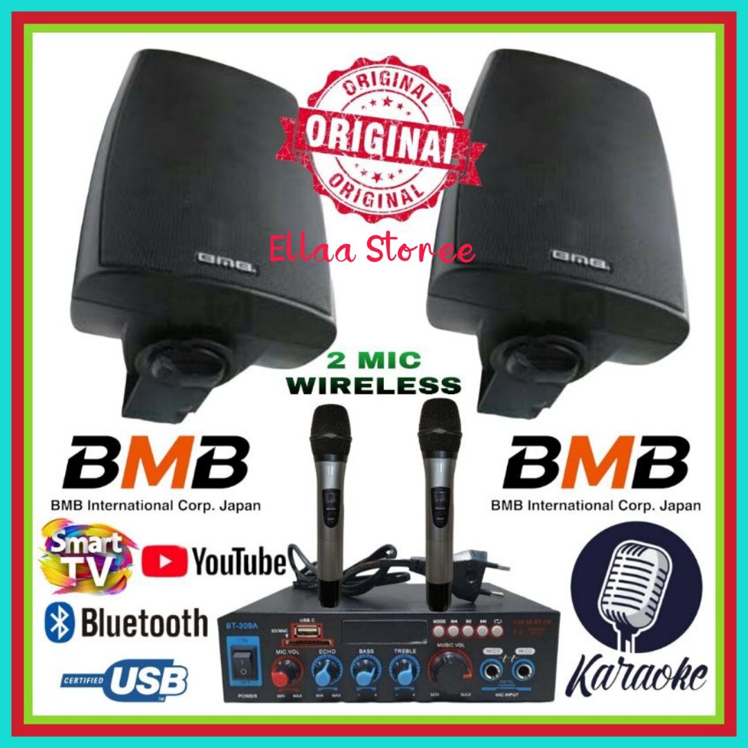 PAKET KARAOKE SPEAKER BMB KG511 AMPLI MIXER MIC WIRELESS KOMPLIT COCOK DIPAKAI DI CAFE