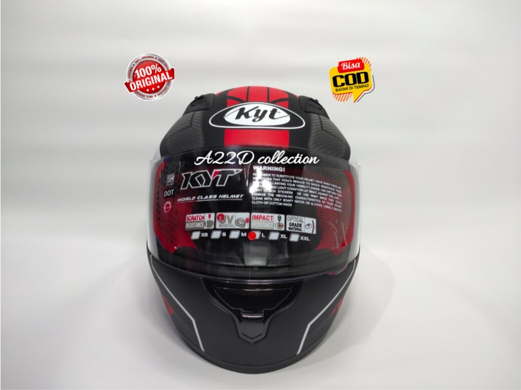 Helm KYT RC SEVEN 18 Black Matt Red/ RC 7 Motif Doff Full Face