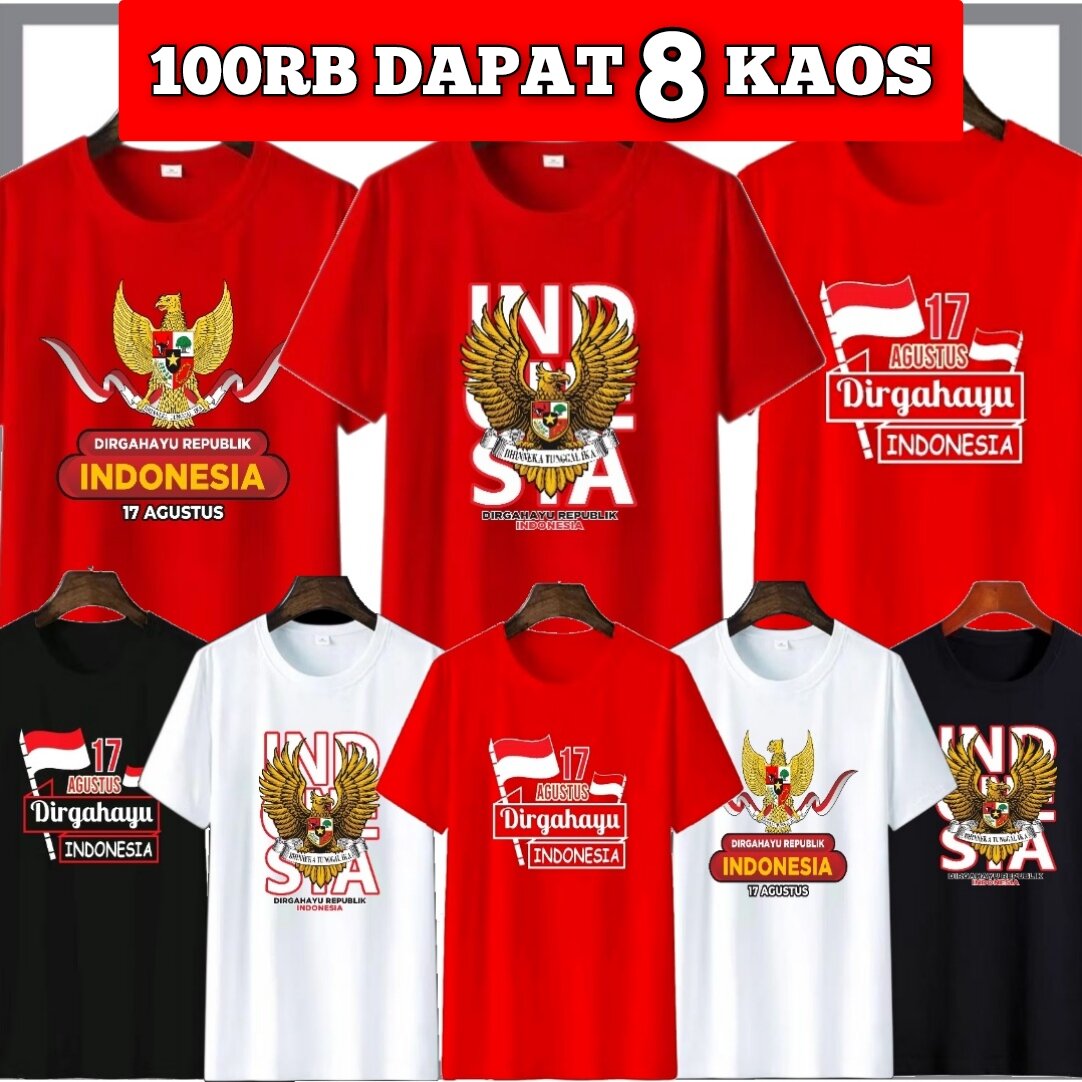 Kaos Dirgahayu 17 Agustus 100RB 8 Pcs Kaos Agustusan Kemerdekaan Indonesia