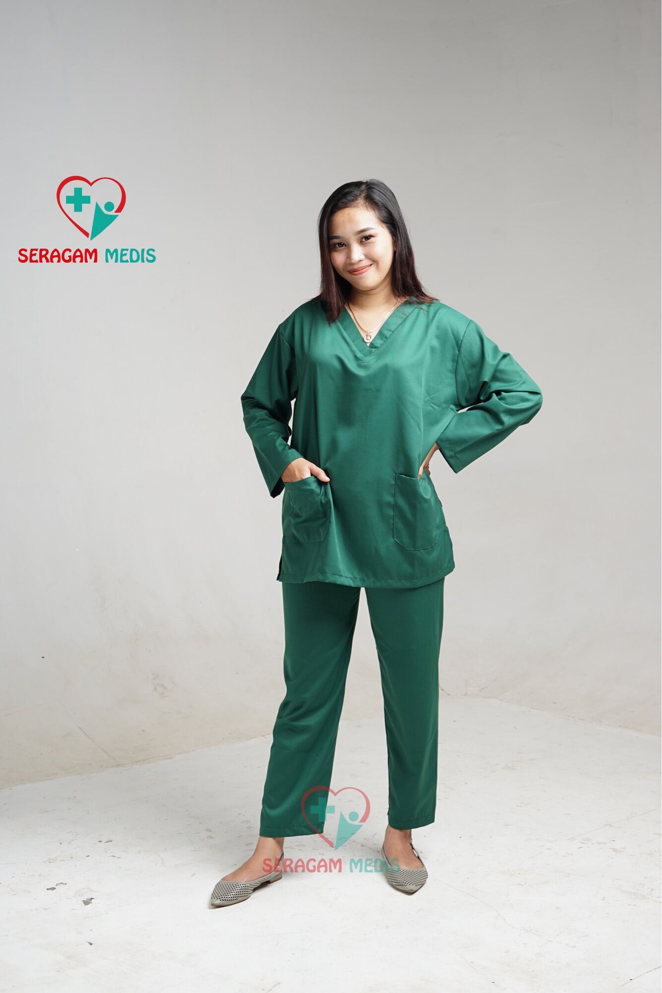 Baju Perawat Baju Jaga Baju Ok Baju Ok Lengan Panjang Scrub Perawat Warna Hijau Tua 