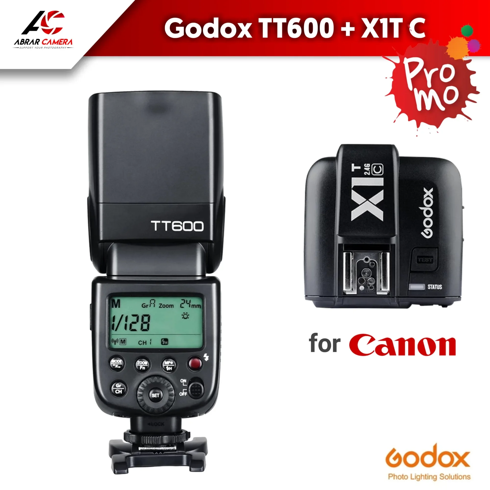 Paket Flash Godox TT600 Universal + Trigger Godox X1T-C For Canon