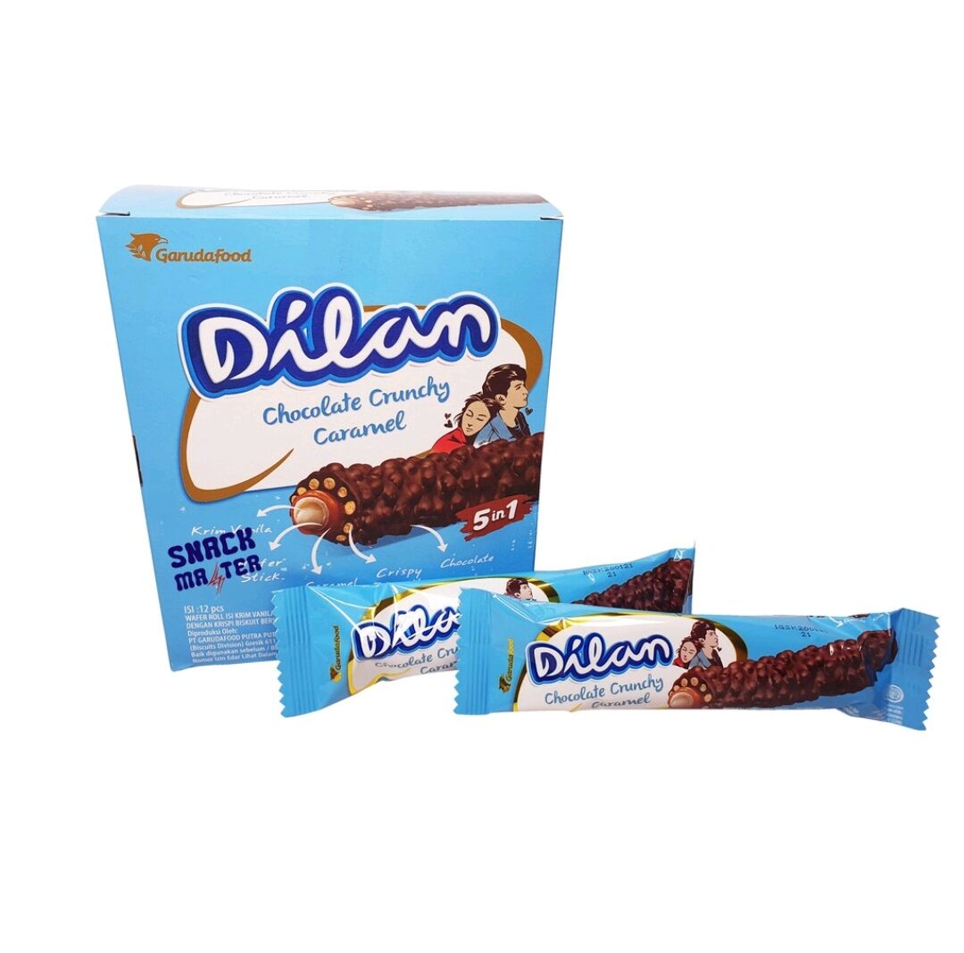 Dilan Chocolate Crunchy Caramel 1 Box Isi 12 Pcs Jajanan Ringan Cemilan