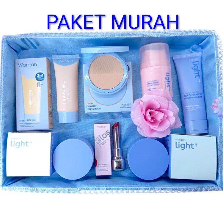 WARDAH LIGHT SATU PAKET ISI 7 PCS LIPSTIK + TONER + CREAM + MAKEUP